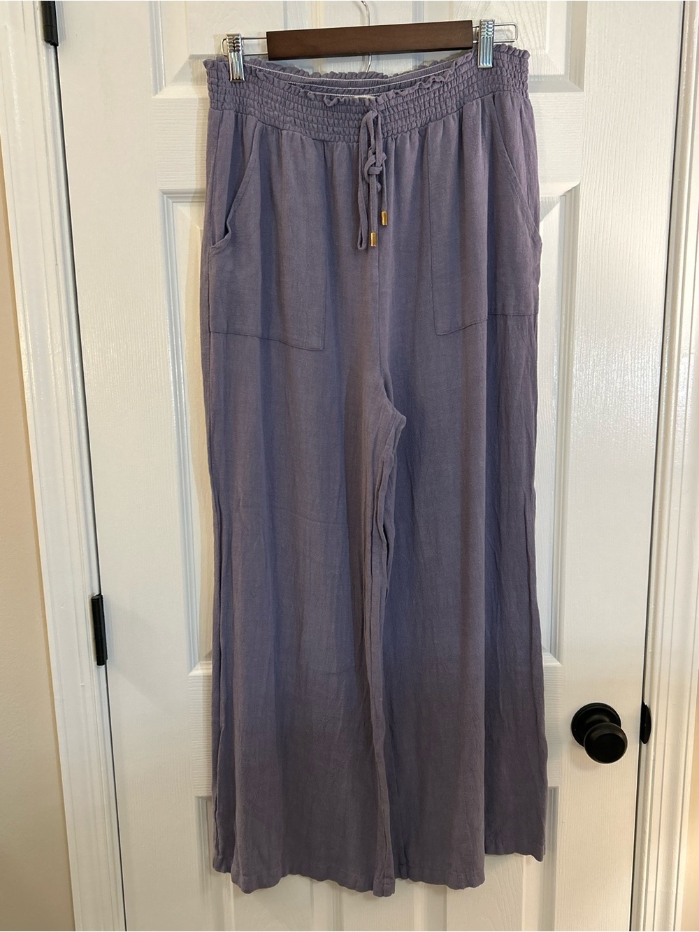 Allie Rose Linen Blend Wide Leg Pants Purple Size Large Pull On Pockets